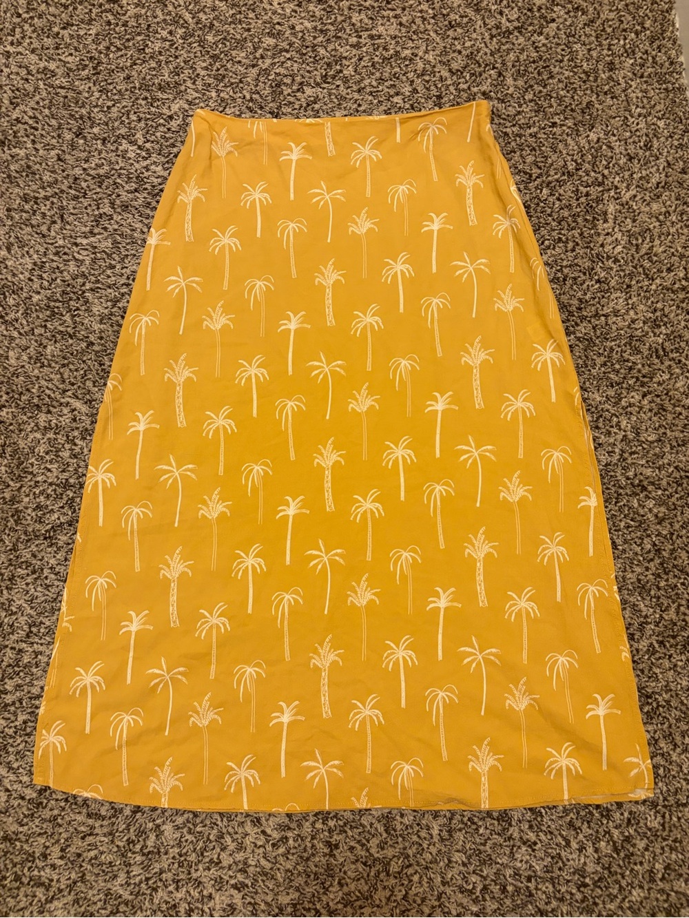 Marine Layer Mustard Yellow Palm-Print A-Line Skirt